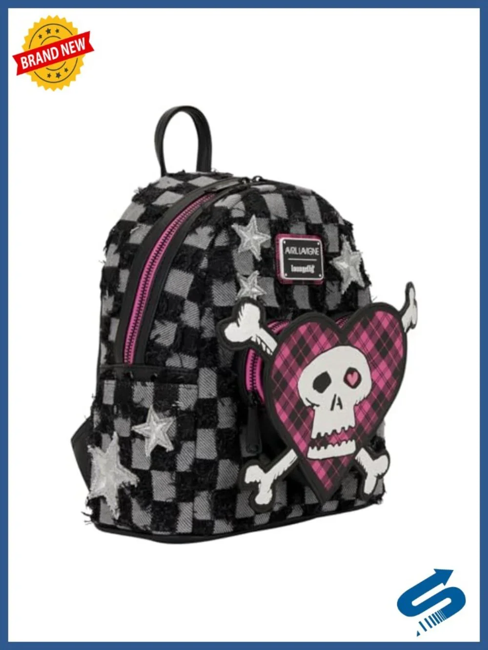 Distressed Denim Mini Backpack with Faux Leather Trim